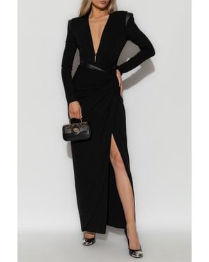 Versace Long Dress With Leather Inserts - Black