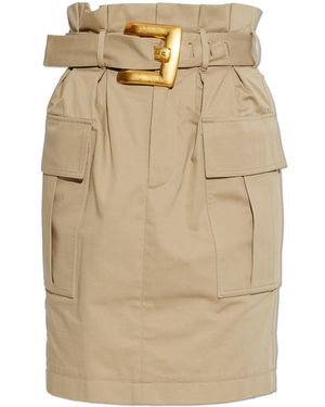 Balmain Cotton Skirt With Belt - Natural