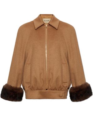 Valentino Garavani Wool Jacket With Fur Cuffs - Natural