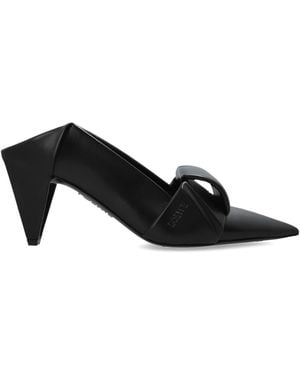 Loewe Leather Heeled Mules "Origami" - Black