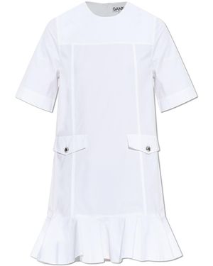 Ganni Dress With A Ruffle - White