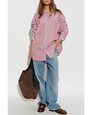 Ami Paris Oversized Striped Cotton Shirt - Red