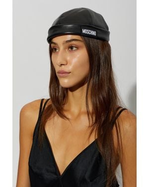 Moschino Leather Cap With Logo Patch - Black