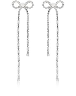 Self-Portrait Long Earrings With Shimmering Crystals - White