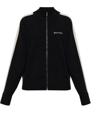 Palm Angels Cardigan With Embroidered Logo - Black
