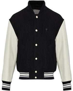 Ami Paris Wool Bomber Jacket With 'Bomber' Cut - Black