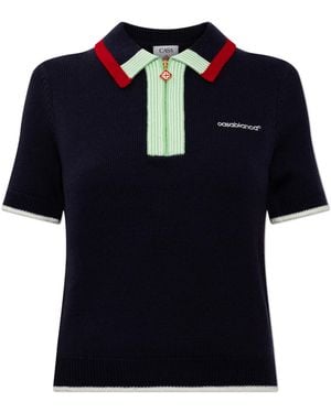 CASABLANCA Wool Polo Shirt With Embroidered Logo - Black