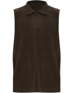 Homme Plissé Issey Miyake Sleeveless Pleated Polo - Black