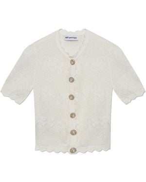 Self-Portrait Short-Sleeve Top - White