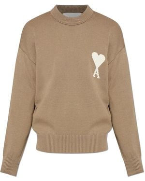 Ami Paris Jumper With Logo - Natural