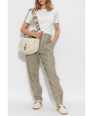 Burberry T-Shirt With Embroidered Logo - Natural