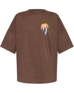 Palm Angels T-Shirt With Print - Brown