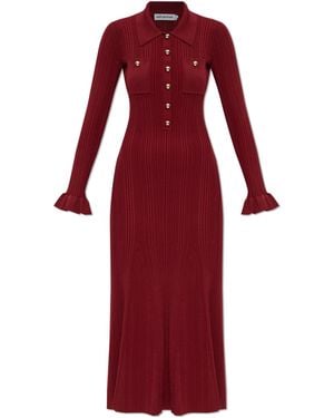 Self-Portrait Ribbed Dress With Pockets - Red