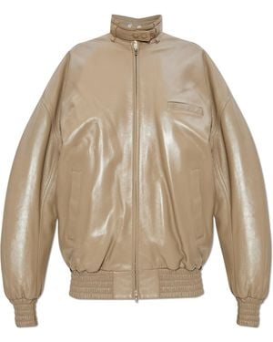 Phoebe Philo Leather Jacket With Detachable Scarf - Natural