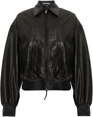 Jacquemus Leather Jacket 'Losange' - Black