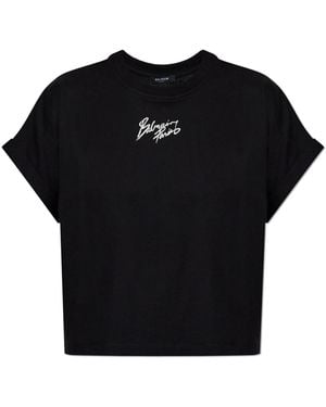 Balmain Top With Printed Logo - Black