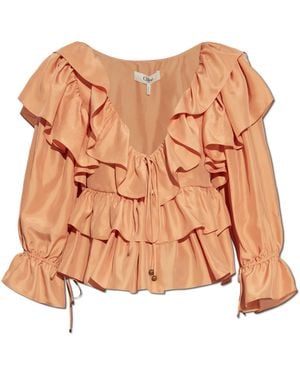 Chloé Silk Top With Ruffles - Pink