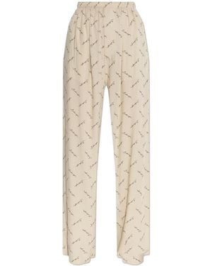 Balenciaga Trousers With Logo - Natural
