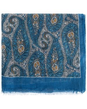 Etro Patterned Scarf With Raw Finish - Blue