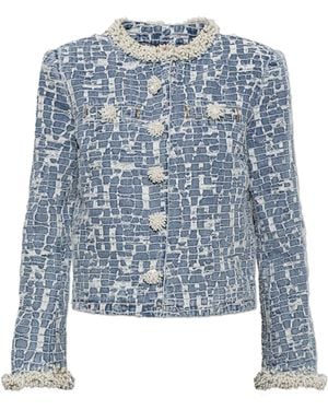 Self-Portrait Textured Denim Jacket - Blue