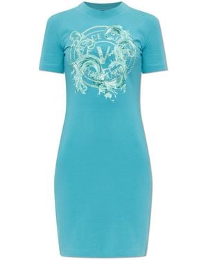 Versace Jeans Couture Dress With Print And Shimmering Sequins - Blue