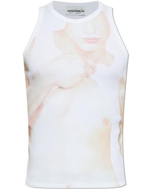Carne Bollente Ribbed Top With Print - White