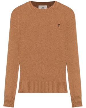 Ami Paris Cashmere Sweater With A Crew Neckline - Brown