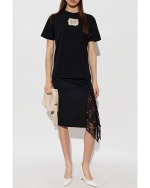 McQueen T-Shirt With Lace Applique - Black