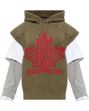 DSquared² Cotton Hoodie Vest With Appliqué - Green