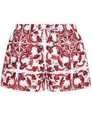 Dolce & Gabbana Swim Shorts With 'Majolica' Print - Red