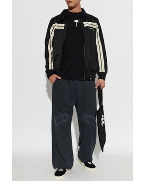Palm Angels Zip-Up Sweatshirt With Embroidered Logo - Black