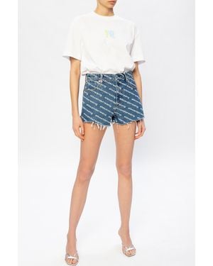Alexander Wang Logo Print Denim Shorts For - Blue