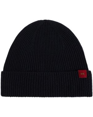 Kiton Cashmere Beanie With Logo Patch - Blue
