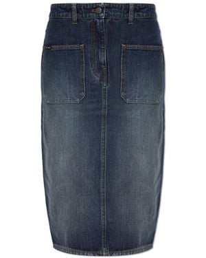 Courreges Denim Skirt With Pockets - Blue