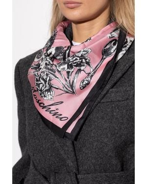 Moschino Silk Scarf With Print - Gray