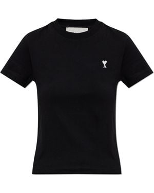 Ami Paris T-Shirt With Embroidered Logo - Black