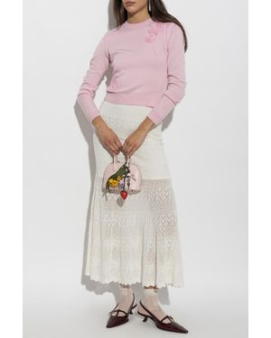 Self-Portrait Sweater With Lace Appliqués - Pink