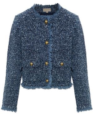 MICHAEL Michael Kors Tweed Blazer With Raw-Edge Finish - Blue