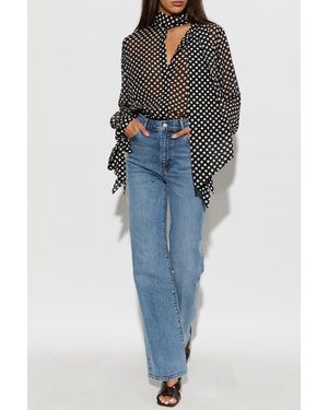 FRAME Silk Top With Decorative Tie - Blue