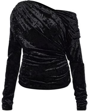 Ganni Velvet Top With Draping - Black