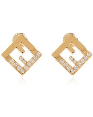Fendi Earrings With Shimmering Crystals - Metallic
