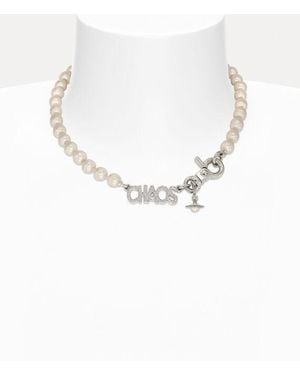 Vivienne Westwood Chaos Pearl Necklace Cubic Zirconia Glass Pearls - White