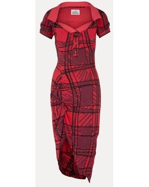 Vivienne Westwood Long Monday Pulling Dress Overprinted Piquet - Red