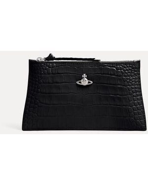 Vivienne Westwood Small Flat Zip Clutch Emboss Croc Leather - Black