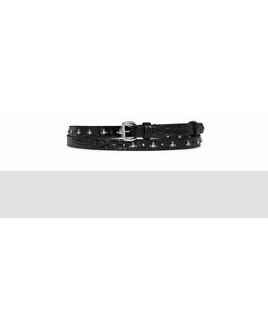 Vivienne Westwood Mini Alex Orb Stud Belt Emboss Croc Leather - White