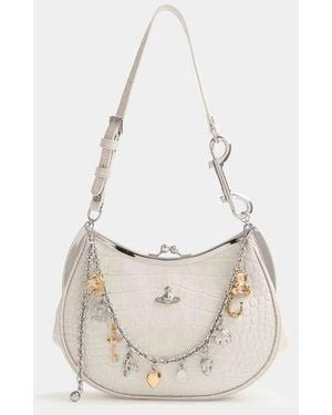 Vivienne Westwood Charm Frame Purse Emboss Croc Leather - White