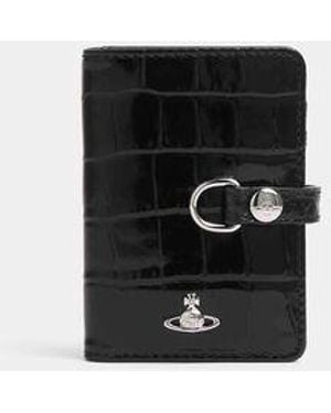 Vivienne Westwood Vertical Flap Card Holder Emboss Croc Leather - Black