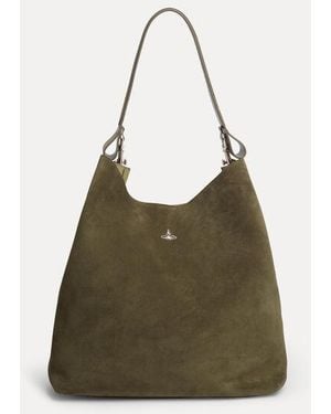 Vivienne Westwood Lottie Large Shoulder Bag Suede Leather - Green