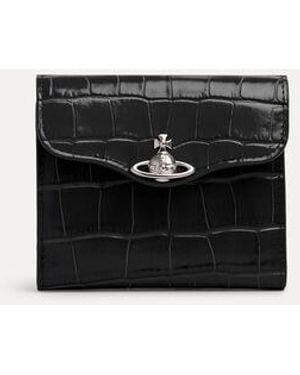 Vivienne Westwood Hunter Flap Wallet Emboss Croc Leather - Black