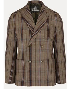 Vivienne Westwood Double Breasted Cruise Jacket Dandy Hunt Check - Brown